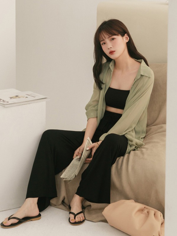 帕佐2023春夏季黑色阔腿裤