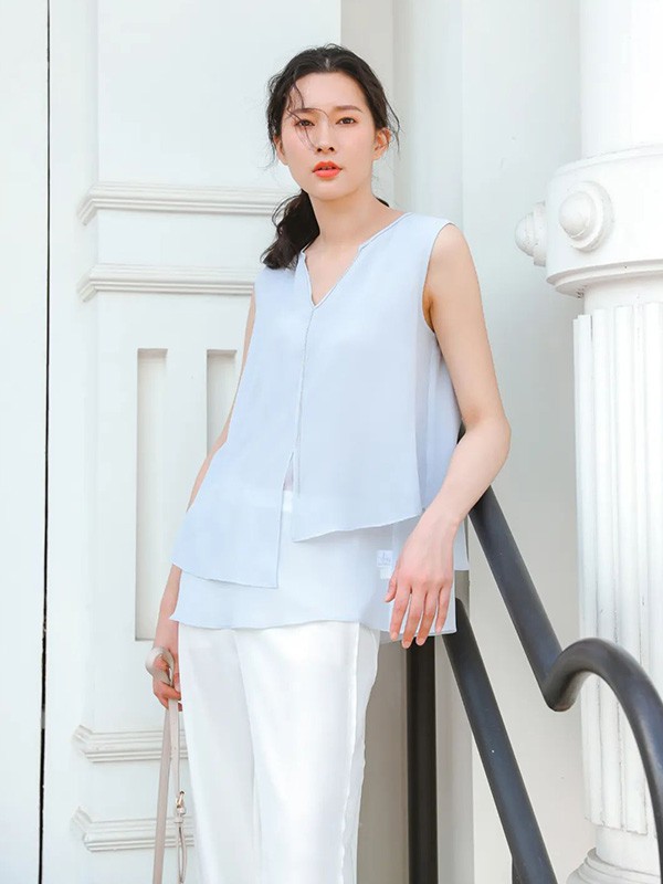 秋凝女装2023春夏季蓝色背心