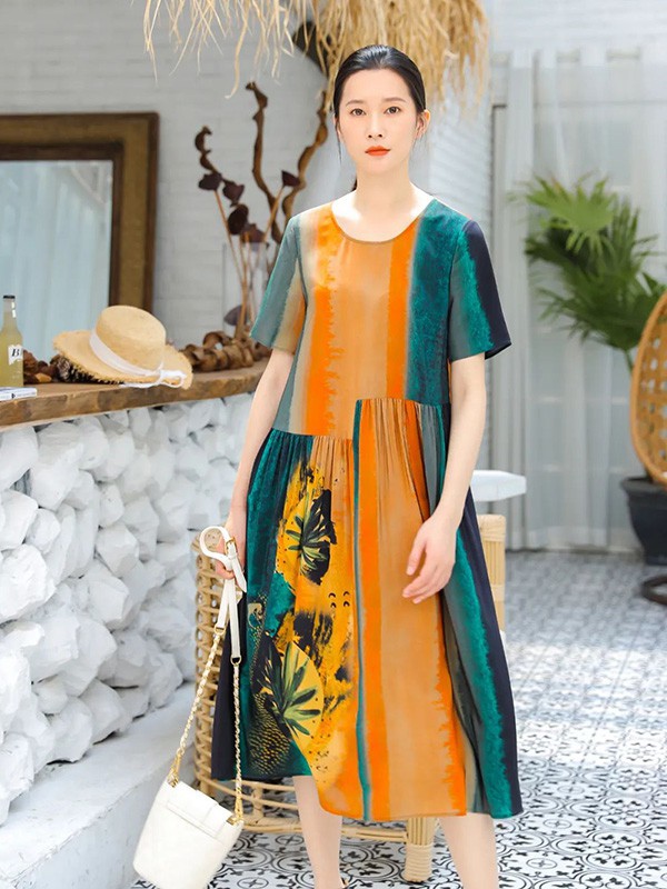 秋凝女装2023春夏季拼色连衣裙