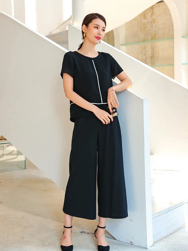 秋凝女装2023春夏季黑色阔腿裤