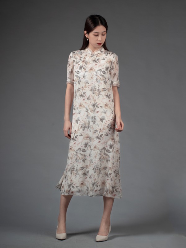 馥蝶女装2023春夏季白色连衣裙