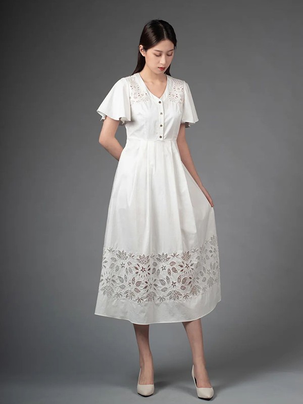 馥蝶女装2023春夏季白色连衣裙
