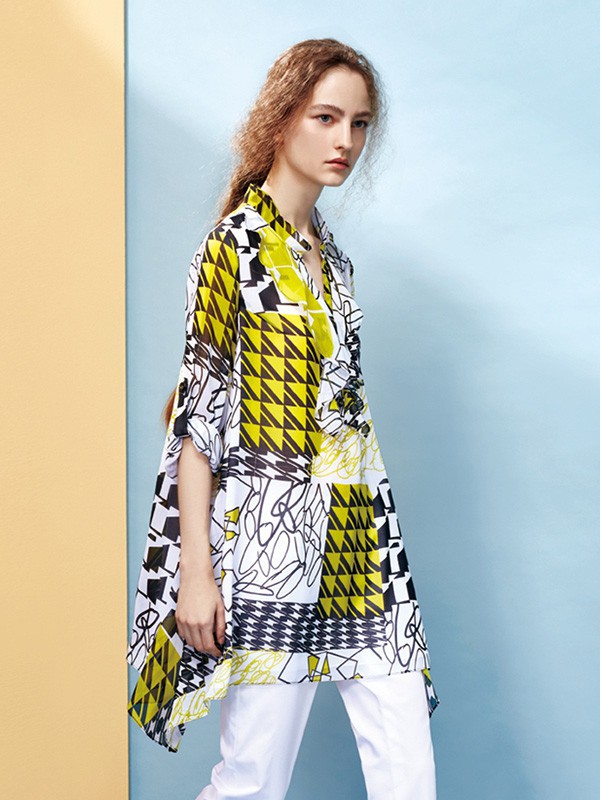 荷雅婷女装2023春夏季绿色衬衫