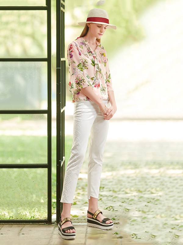 荷雅婷女装2023春夏季白色长裤