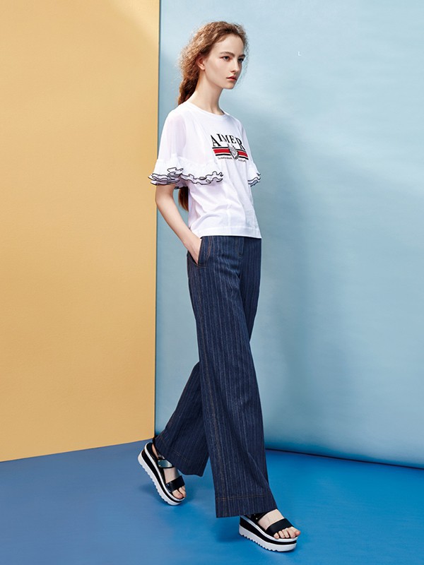 荷雅婷女装2023春夏季白色T恤