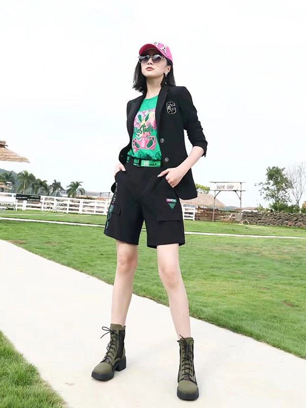 若岚菲女装2023春夏季黑色短裤