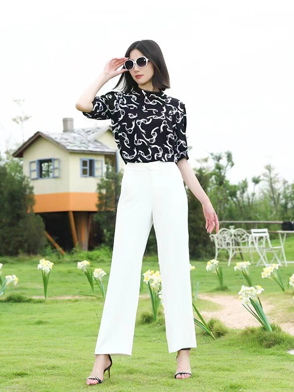 若岚菲女装2023春夏季白色阔腿裤