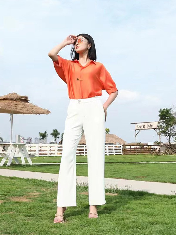 若岚菲女装2023春夏季白色阔腿裤