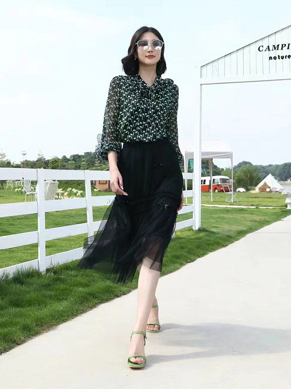 若岚菲女装2023春夏季黑色长裙