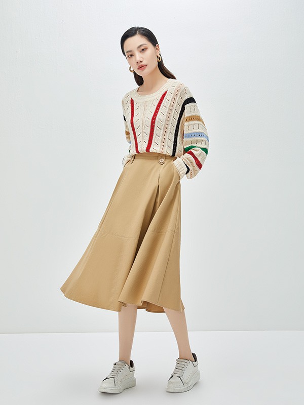 迪笛欧2023春夏季卡其色长裙