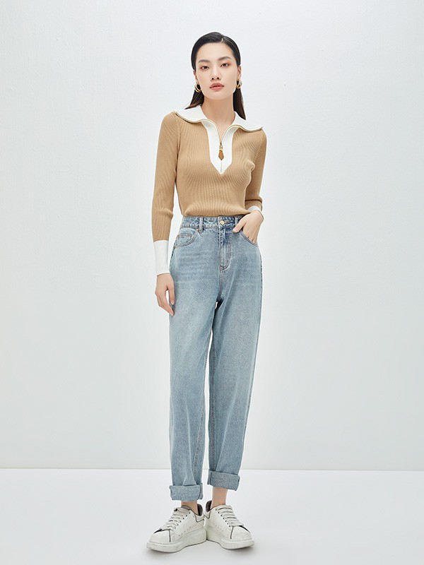 迪笛欧2023春夏季蓝色长裤