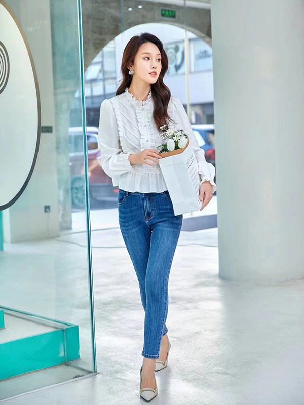 集娴2023春夏季藏蓝色长裤