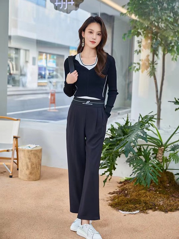 集娴2023春夏季黑色阔腿裤