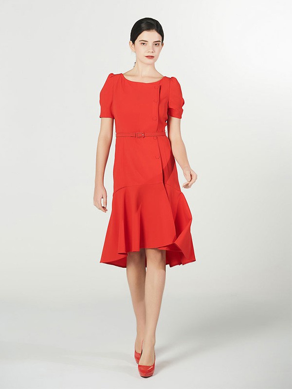 LynFong女装2023春夏季红色连衣裙