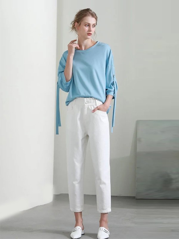 裳滋女装2023春夏季白色长裤