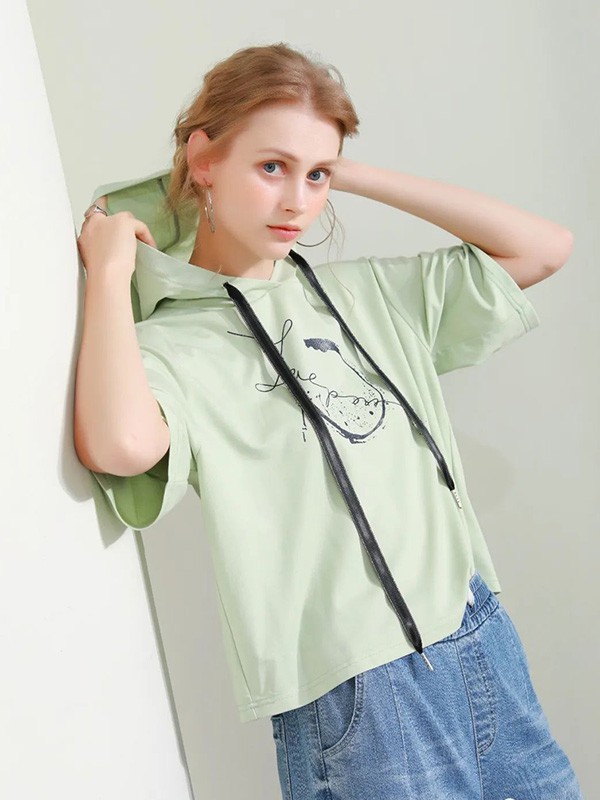 裳滋女装2023春夏季绿色卫衣