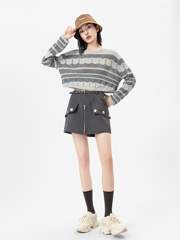 卡蔓2023春夏季灰色短裙