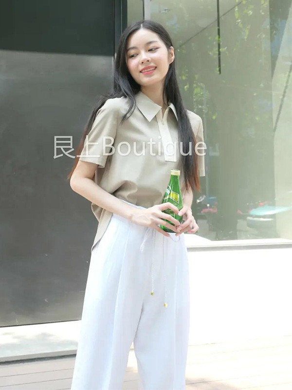 艮上女装2023春夏季绿色衬衫