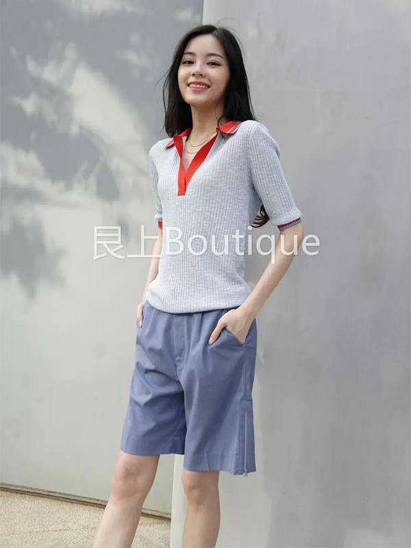 艮上女装2023春夏季蓝色短裤
