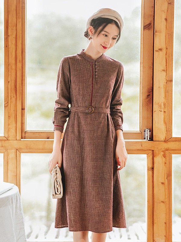 裙居2023春夏季咖啡色衬衫裙