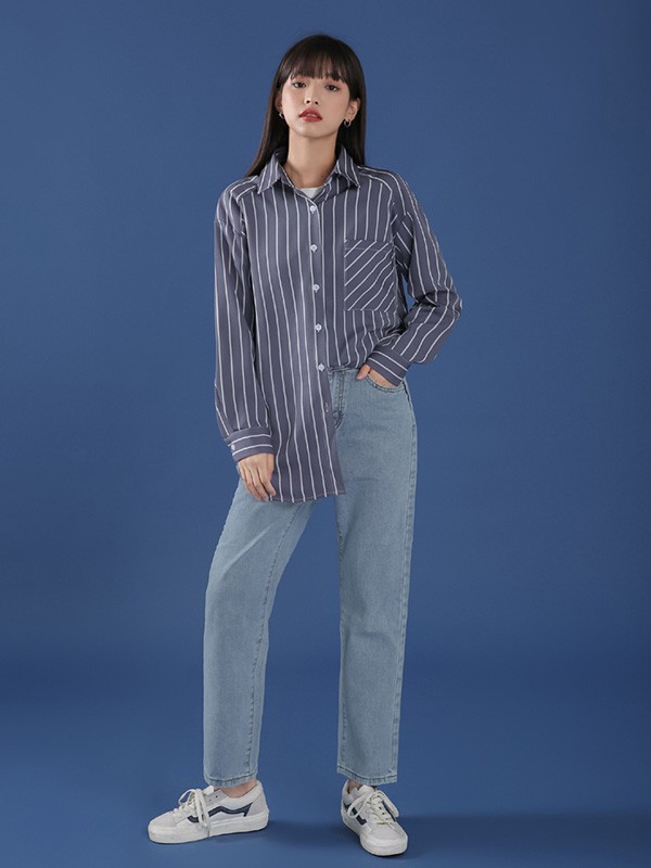 冰依婷女装2023春夏季蓝色衬衫