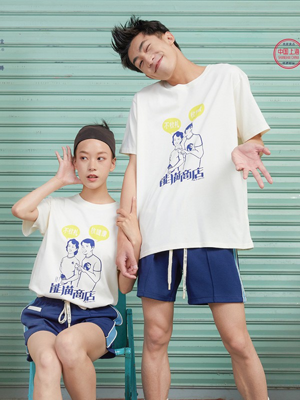 能猫商店休闲装2023春夏季白色T恤