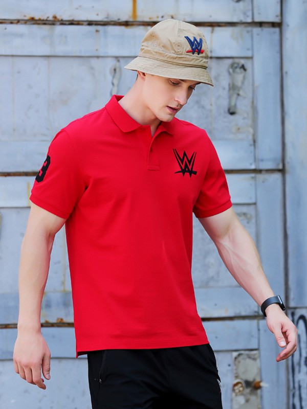 WWE男装2023春夏季红色polo衫