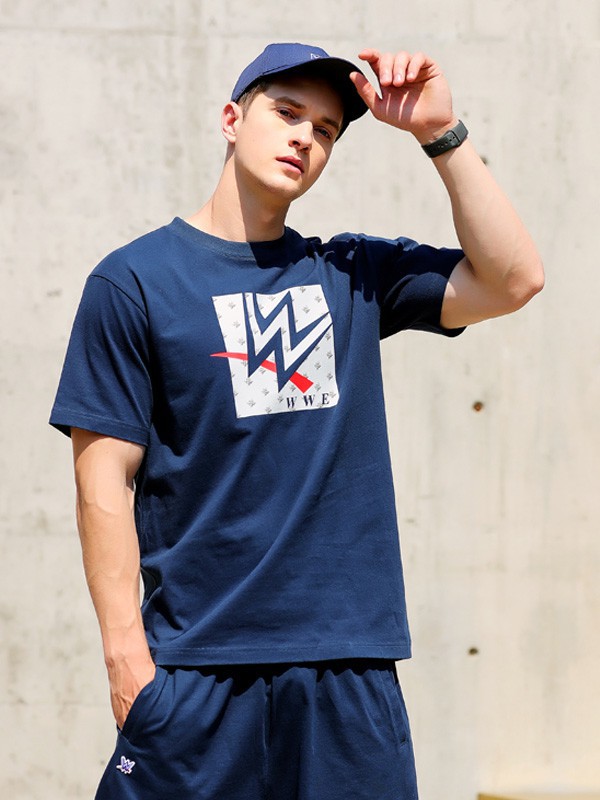 WWE男装2023春夏季藏蓝色T恤