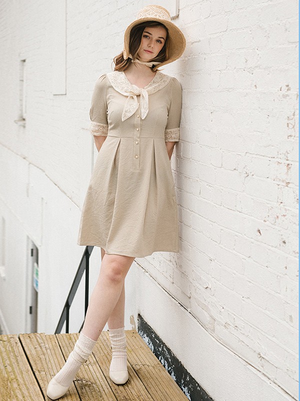 MissPatina2023春夏季卡其色连衣裙