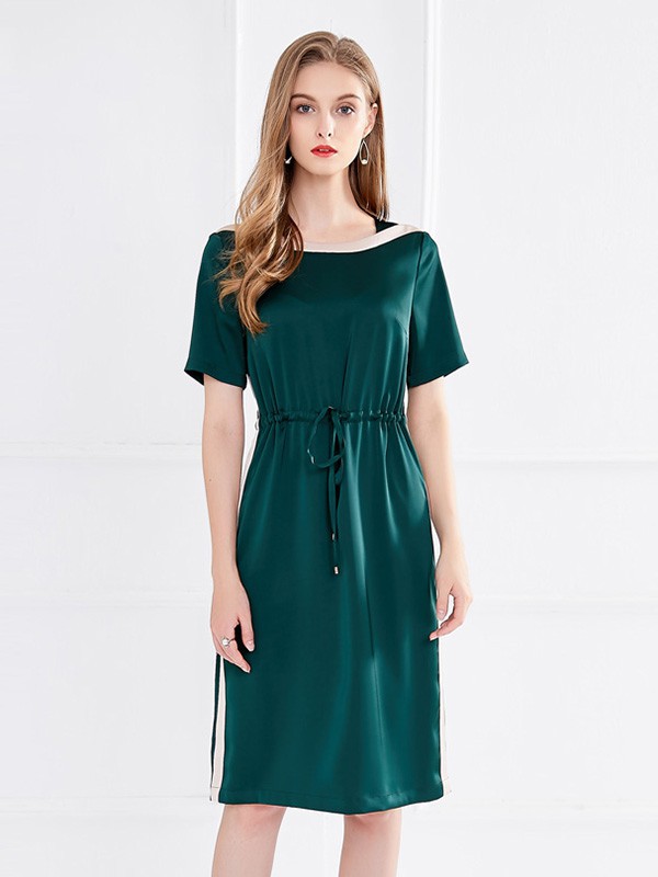 李红国际女装2023春夏季绿色连衣裙