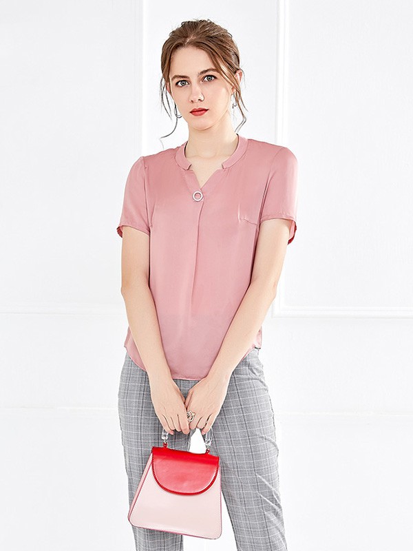 李红国际女装2023春夏季粉色T恤