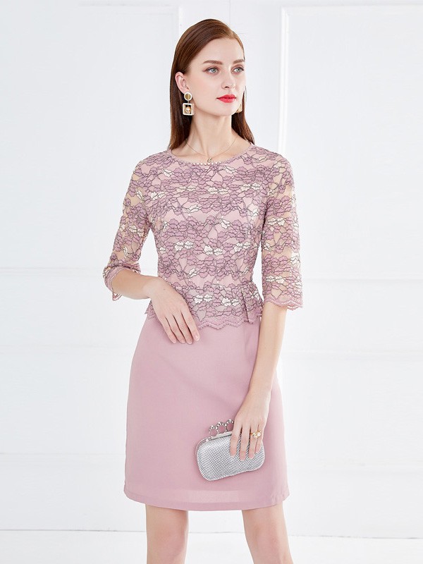 李红国际女装2023春夏季粉色连衣裙