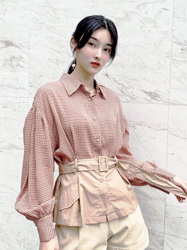 红魔方女装2023春夏季粉色衬衫