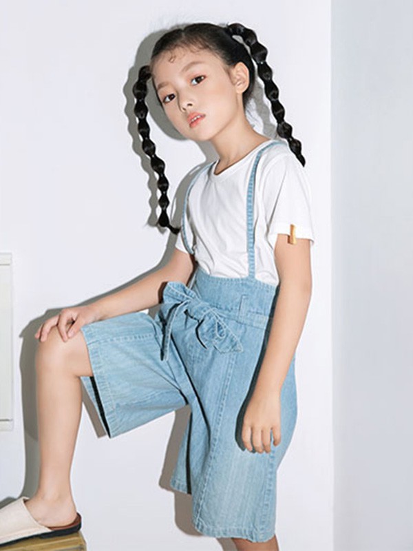 YEAJOGOR童装2023春夏季蓝色背带裤
