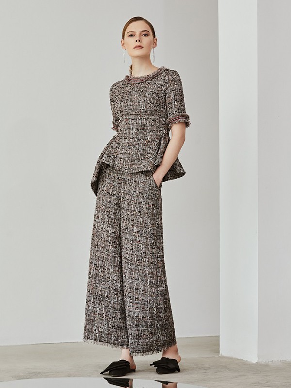 妙宴女装2023春夏季灰色阔腿裤