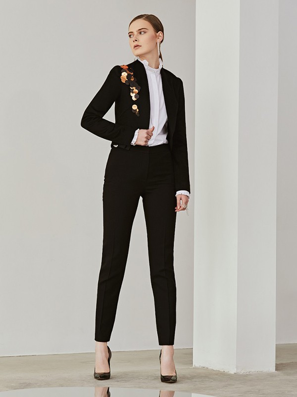 妙宴女装2023春夏季黑色长裤