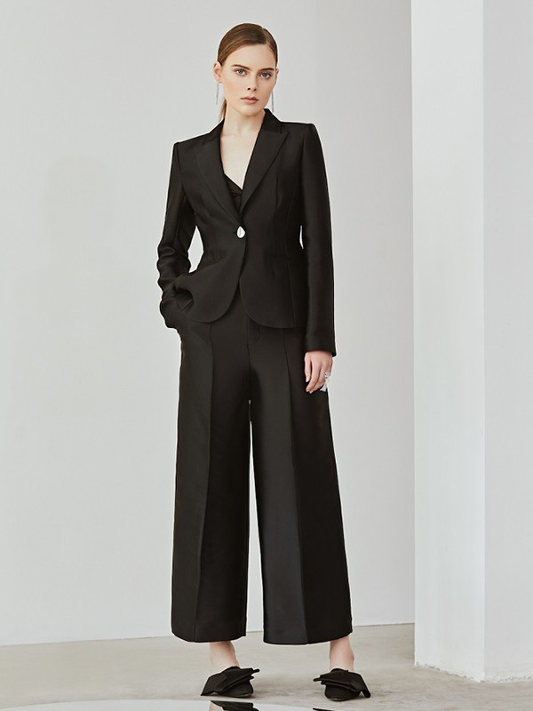 妙宴女装2023春夏季黑色阔腿裤