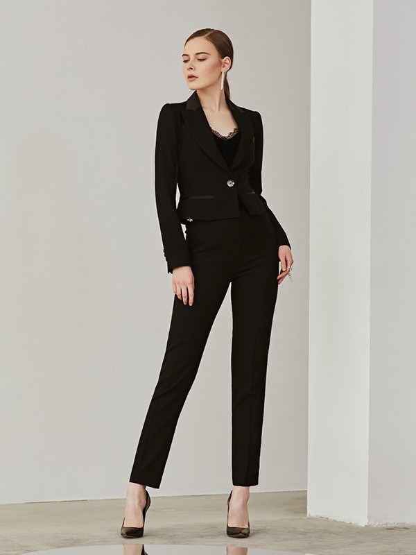 妙宴女装2023春夏季黑色长裤