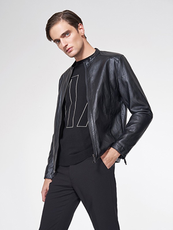 默兹男装2022秋冬季黑色皮衣