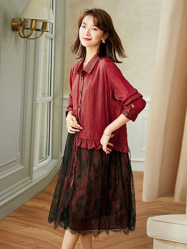 锦蕙兰女装2023春夏季红色连衣裙