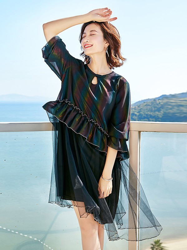 锦蕙兰女装2023春夏季黑色连衣裙