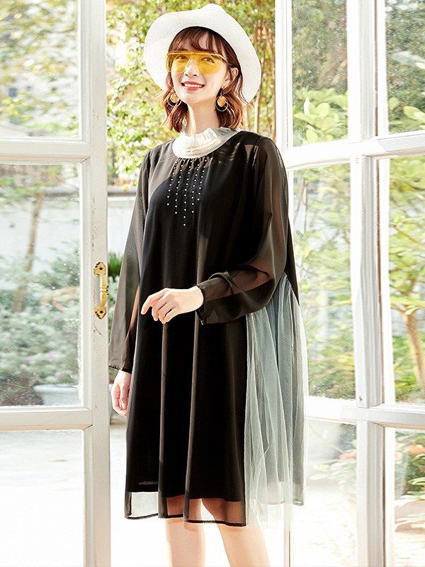 锦蕙兰女装2023春夏季黑色连衣裙