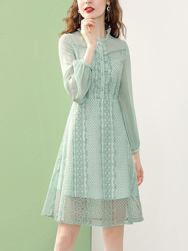 蕾彩女装2023春夏季绿色连衣裙