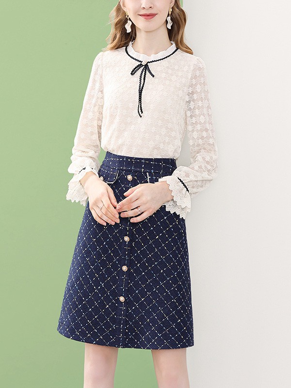 蕾彩女装2023春夏季白色蕾丝衫