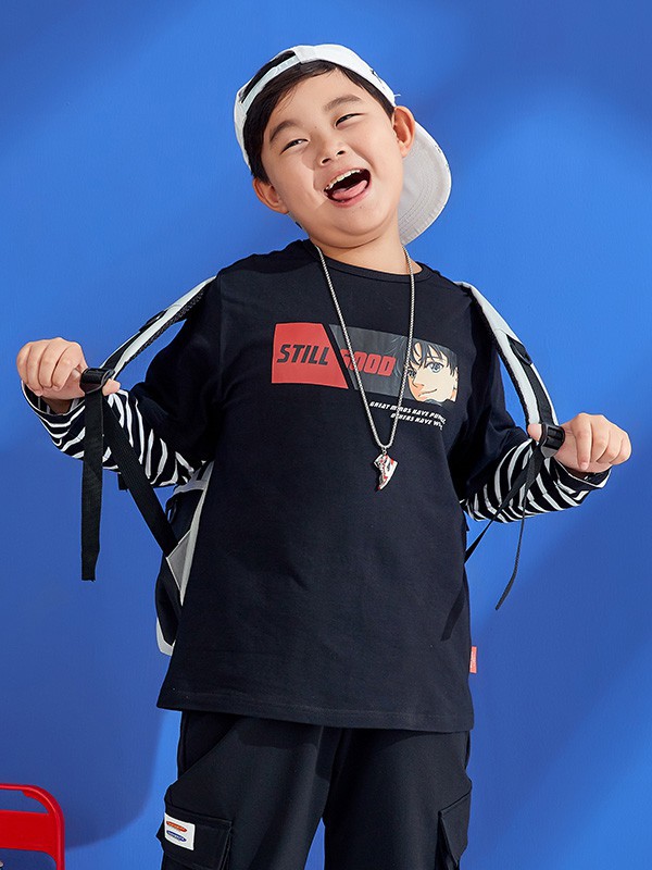 普哆衣童装2023春夏季黑色T恤