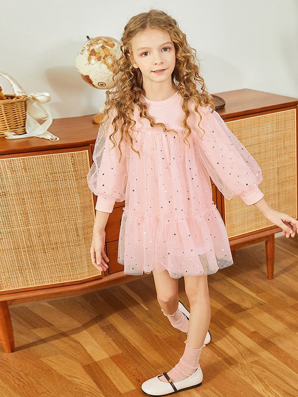 小虎帕蒂童装2023春夏季粉色连衣裙