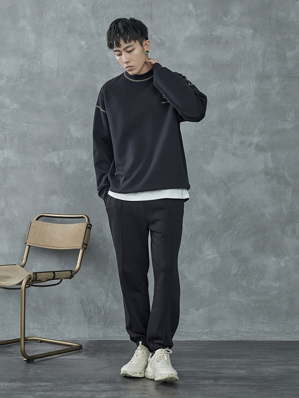 黑择明男装2023春夏季黑色T恤