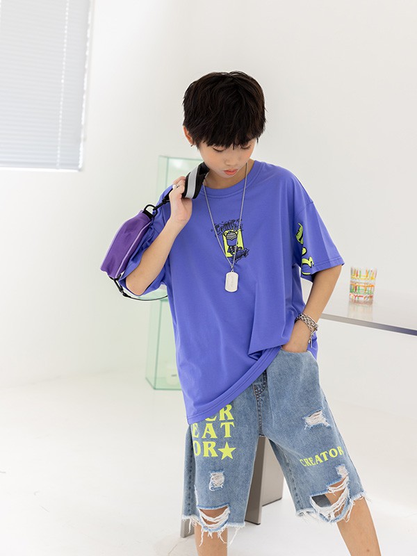 糖果布丁2023春夏季蓝色T恤