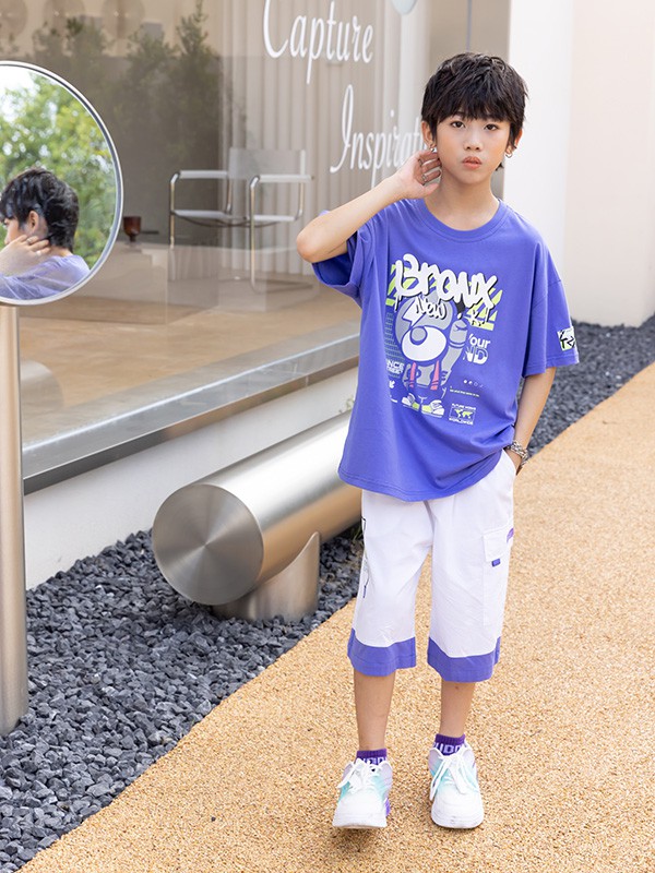 糖果布丁2022春夏季蓝色T恤