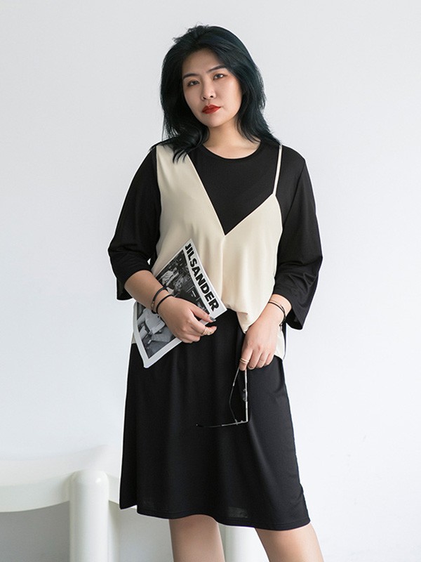 OUYALIN2023春夏季黑色连衣裙